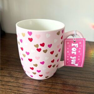BNWT Blush Pink Soft Touch Matte Mug with hearts all over